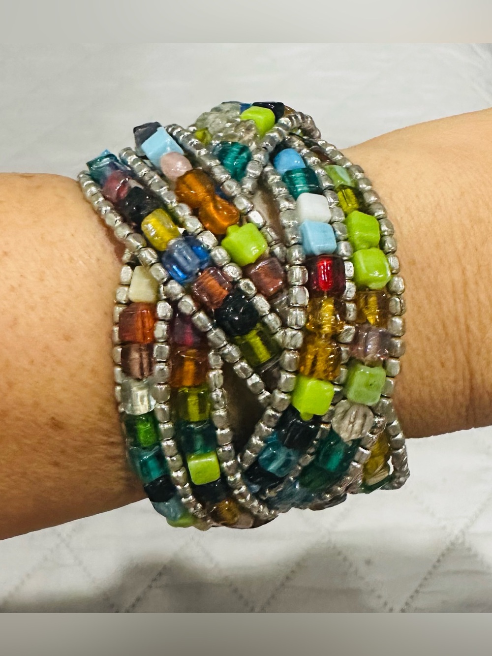 Source Unknown Multi-Color Glass Bead Wrap Bracelet